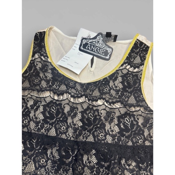 NWT Y2K ANGIE Women Black Ivory Lace Tiered Sleeveless Dress Boho Size S - Picture 4 of 12
